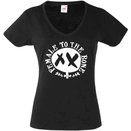 Female To The Bone - Front & Back V-Neck T-Shirt Ladyfit